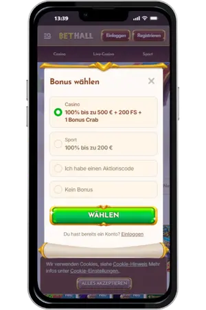 BetHall Casino Bonus auswählen